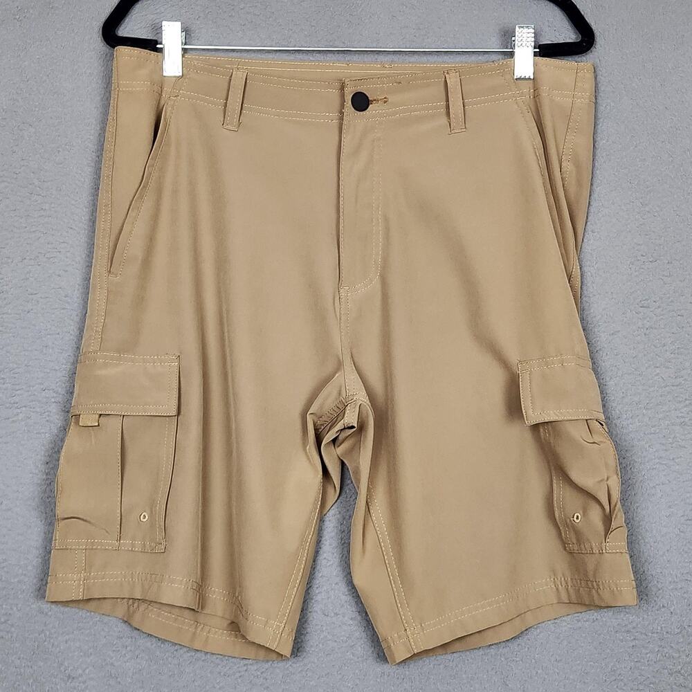 Ron Jon Surf Shop Cargo Shorts Mens 33 Khaki Beige 10" Inseam Stretch Microfiber